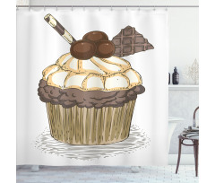 Hand Drawn Chocolate Cake Shower Curtain