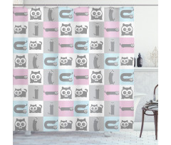 Pastel Checkered Funny Animal Shower Curtain