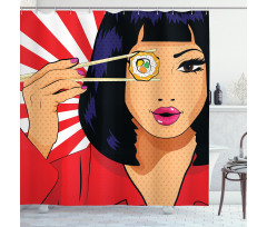 Pop Art Style Girl with Sushi Shower Curtain