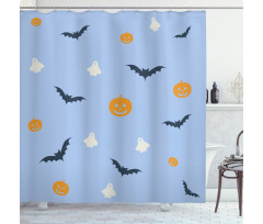 Pumpkins and the Flying Bats Shower Curtain