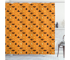 Cat Hat Bat Leaves Pumpkin Shower Curtain