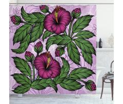 Hibiscus Blossoms Pattern Shower Curtain