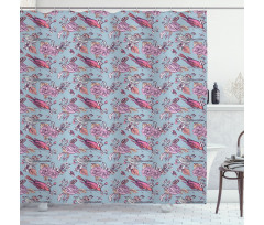 Perching Birds and Flowers Shower Curtain