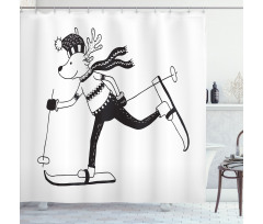 Skiing Funny Reindeer Shower Curtain