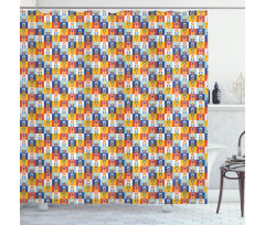 Checkered and Floral Shower Curtain