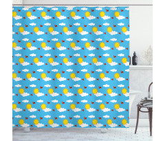 Sky Cartoon with Fluffy Clouds Shower Curtain