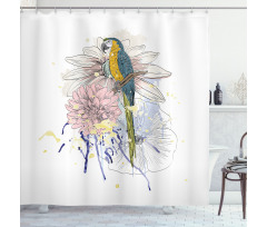 Parrot on Flower Bouquet Shower Curtain