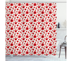 Vivid Blossoms on a Pale Grid Shower Curtain