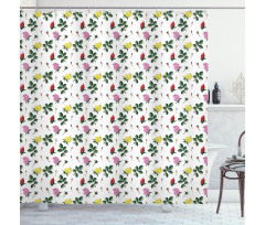 Colorful Rose Buds Leaves Shower Curtain