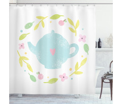 Grungy Teapot Floral Wreath Shower Curtain