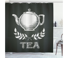 Teapot Leaf Branches Chalkboard Shower Curtain