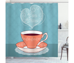 Teatime Calligraphy with a Cup Shower Curtain