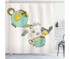 Bird Flowers Winged Pot Art Shower Curtain