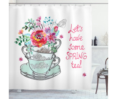 Lets Have Some Spring Tea Text Shower Curtain