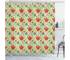 Teapots with Polka Dots Lemons Shower Curtain