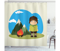 Kid Campfire on Mountains Shower Curtain