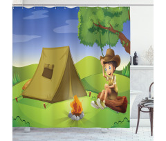 Kid Sitting on a Trunk Shower Curtain