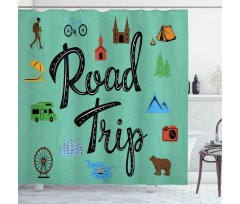 Road Trip Calligraphy with Map Shower Curtain