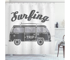 Vintage Van and Surfing Words Shower Curtain