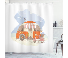 Parked Truck Puppy and Motorbike Shower Curtain