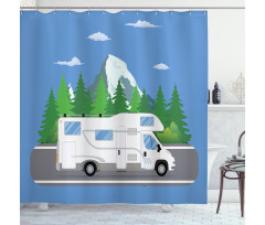 Retro Trailer on Road Forest Shower Curtain