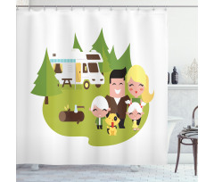 Happy Camper Family in Woods Shower Curtain