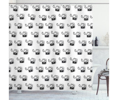 Doodle Retro Photo Devices Shower Curtain