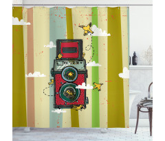 2 Lenses and Birds Clouds Shower Curtain