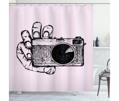 Sketch Style Camera Doodle Shower Curtain