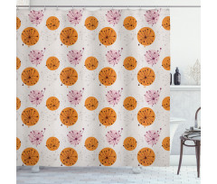 Pink Orange Spots Flowers Shower Curtain