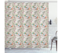 Birds and Flowering Branches Shower Curtain