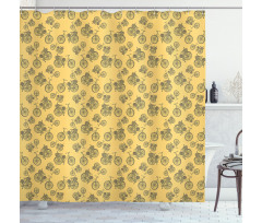 Old Bikes Floral Baskets Shower Curtain