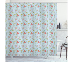Doodle Blossoms Leaves Shower Curtain