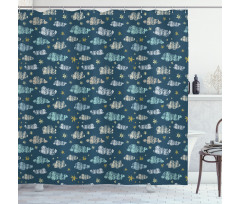 Grunge Clouds and Stars Shower Curtain