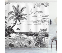 Beach Sketch with Chair Tree Shower Curtain