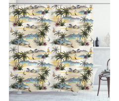 Pastel Hawaii Island Scene Shower Curtain