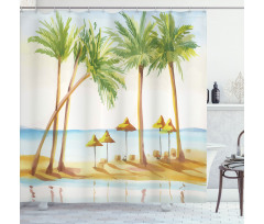 Sandy Beach and Palm Trees Shower Curtain