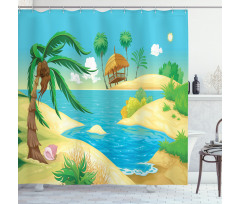Beach View Cartoon Design Shower Curtain