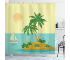 Tropical Palm Tree and Boat Shower Curtain