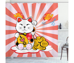 Starburst Lines Cat Shower Curtain