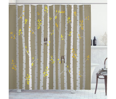 Birch Trees Love Birds Shower Curtain