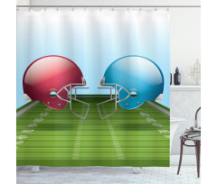 Football Hardhats on Field Shower Curtain
