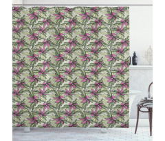 Flowers and Leaves Pattern Shower Curtain