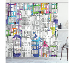 Watercolor Sketch Houses Shower Curtain