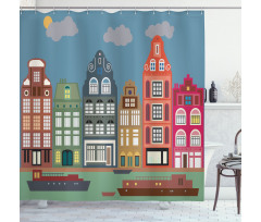 European Houses and Ships Shower Curtain