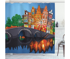 Night City Canal Bridge Shower Curtain