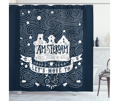 Travel Words with Stars Shower Curtain
