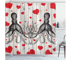 Octopus Sketch and Hearts Shower Curtain