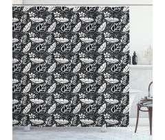 Monochrome Flowers and Dots Shower Curtain