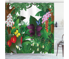 Blooming Flowers Butterflies Shower Curtain